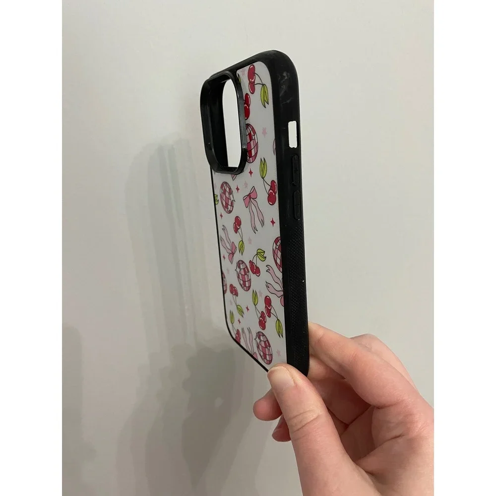 iPhone 14 Pro Case White Pink Red Disco Ball Cherry Bow Coquette Retro Bumper‎